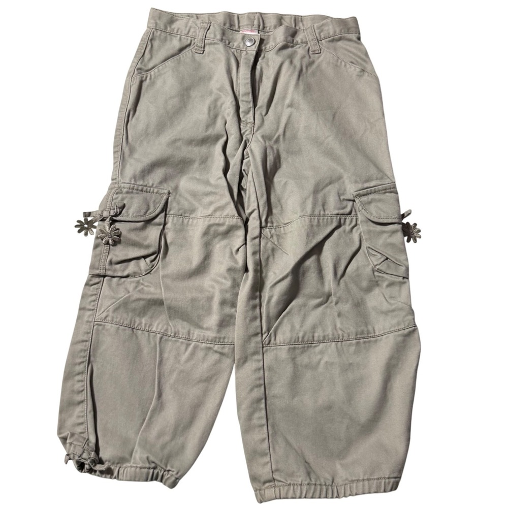 Y2K Style Gymboree Girls Adjustable Gray Joggers Cargo Pants Floral size 9